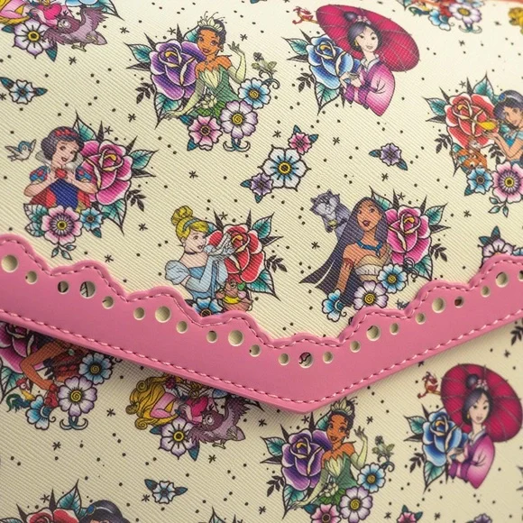 Disney Princess Floral Tattoo Pattern Crossbody Bag by Loungefly - Picture 4 of 6